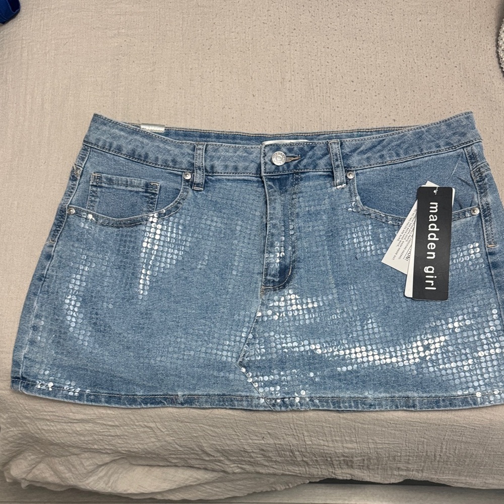 Steve Madden Sparkling Denim Mini Skirt
